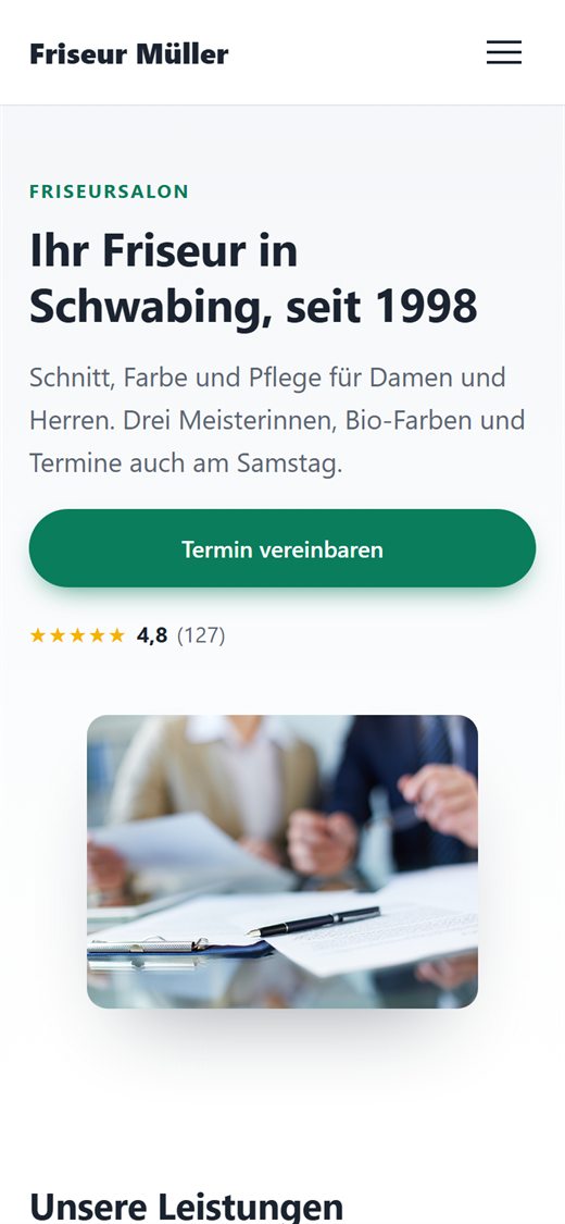 Beispiel-Website „Friseur Müller“ auf dem Smartphone